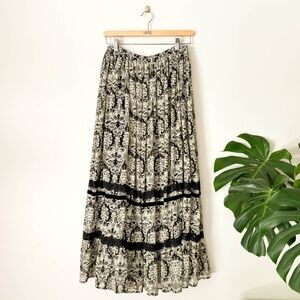 DOUBLE D RANCH Super Full Maxi Skirt Ivory / Black Tiered Lace Lined Boho XS/S
